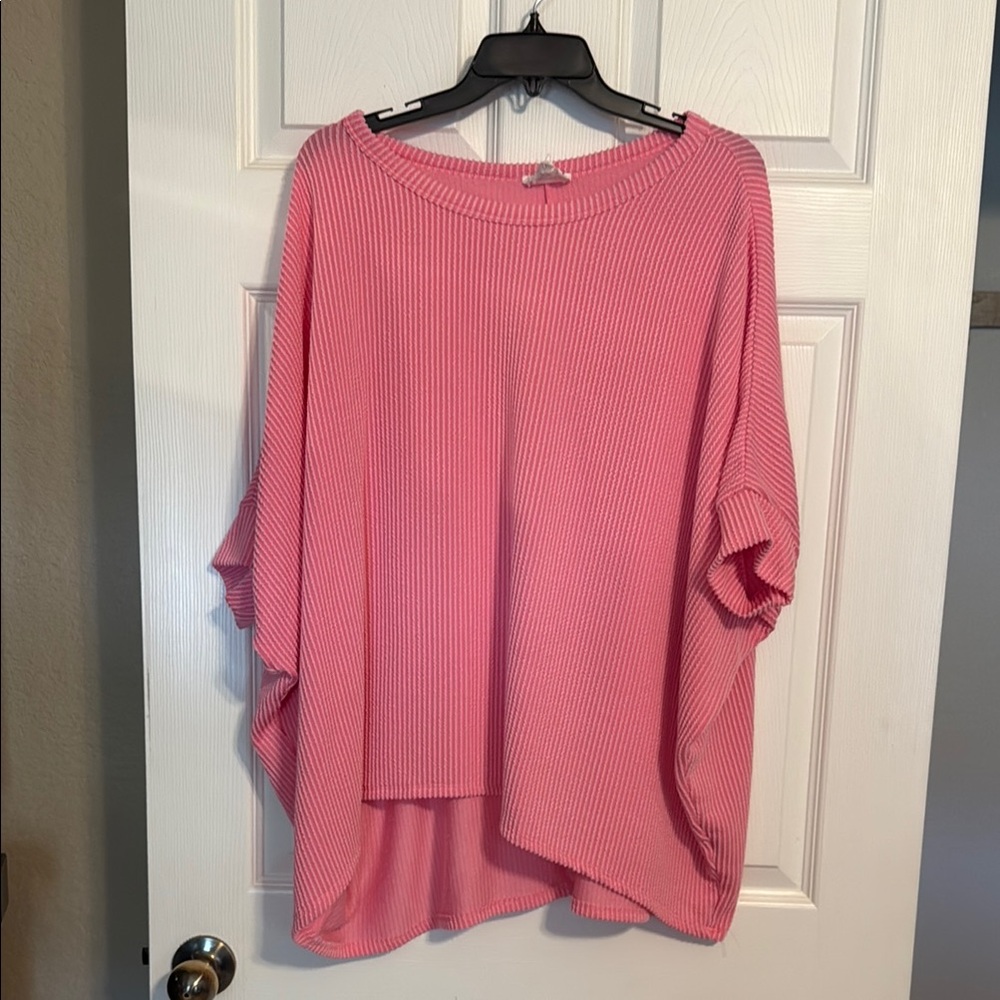 ANDREE BY UNIT Pink Striped Knit Top size L